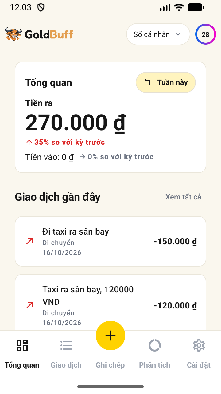 GoldBuff expense summary